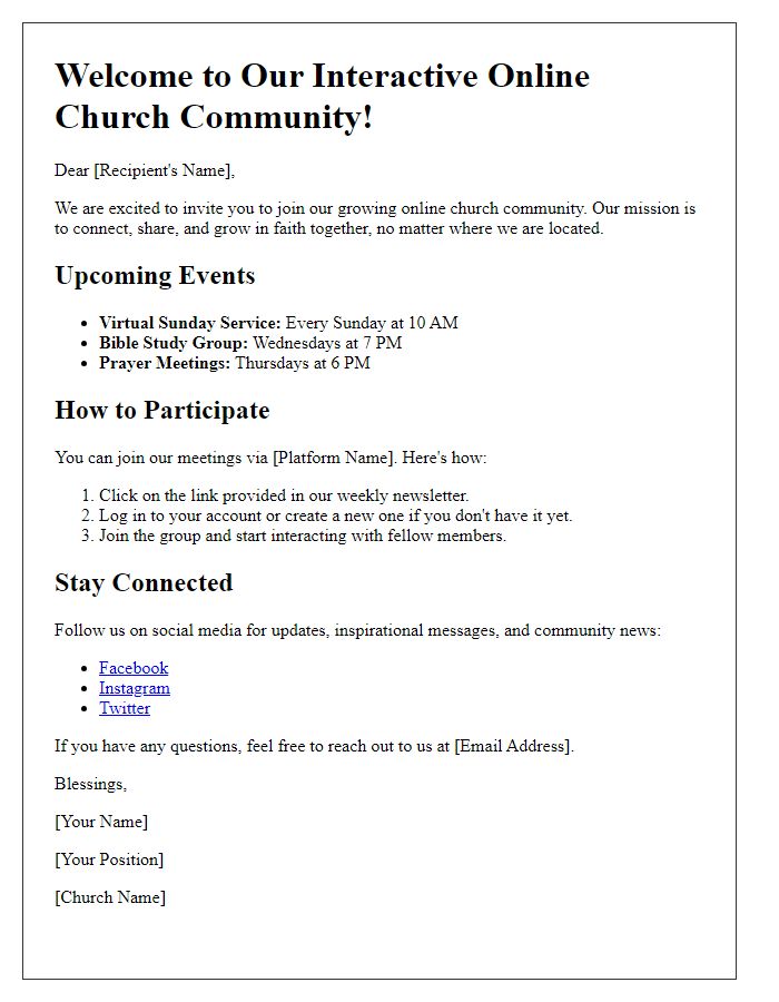 Letter template of interactive online church community ???????