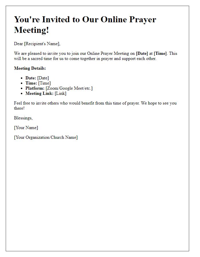 Letter template of online prayer meeting invitation