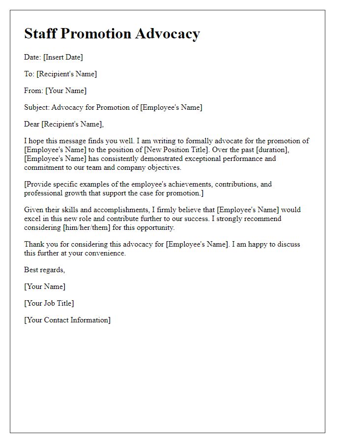 Letter template of staff promotion advocacy.