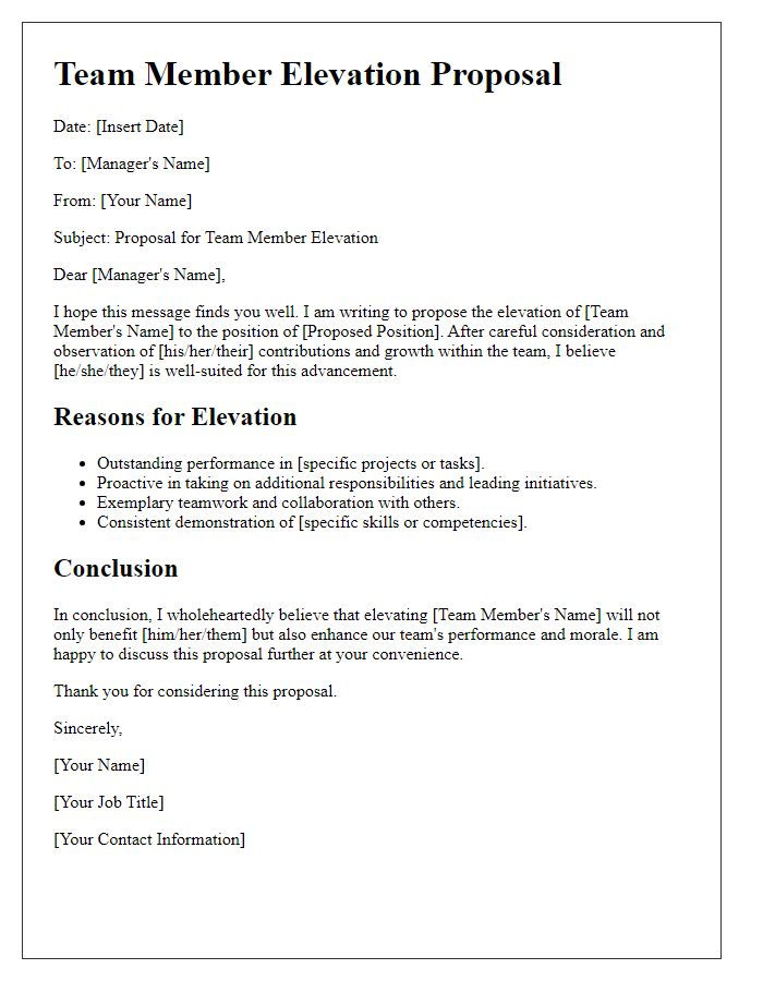 Letter template of team member elevation proposal.