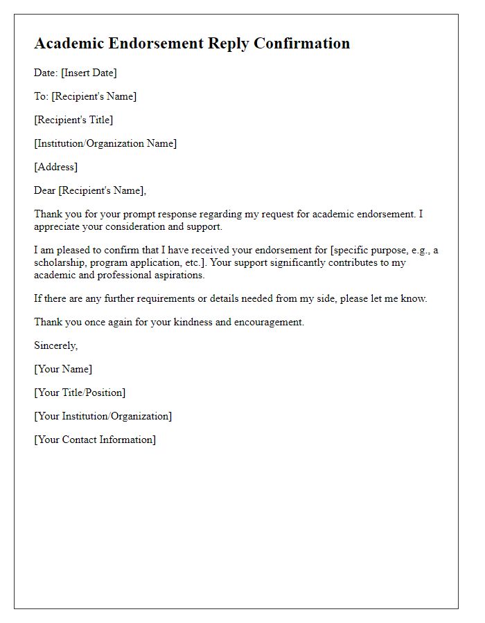 Letter template of Academic Endorsement Reply Confirmation.