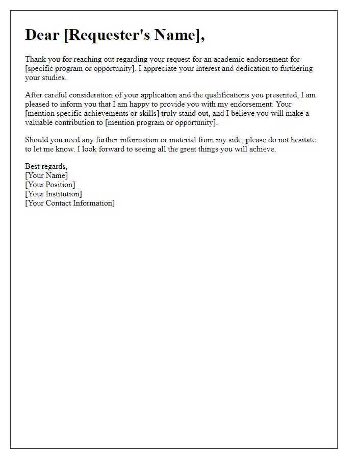 Letter template of Academic Endorsement Request Reply.