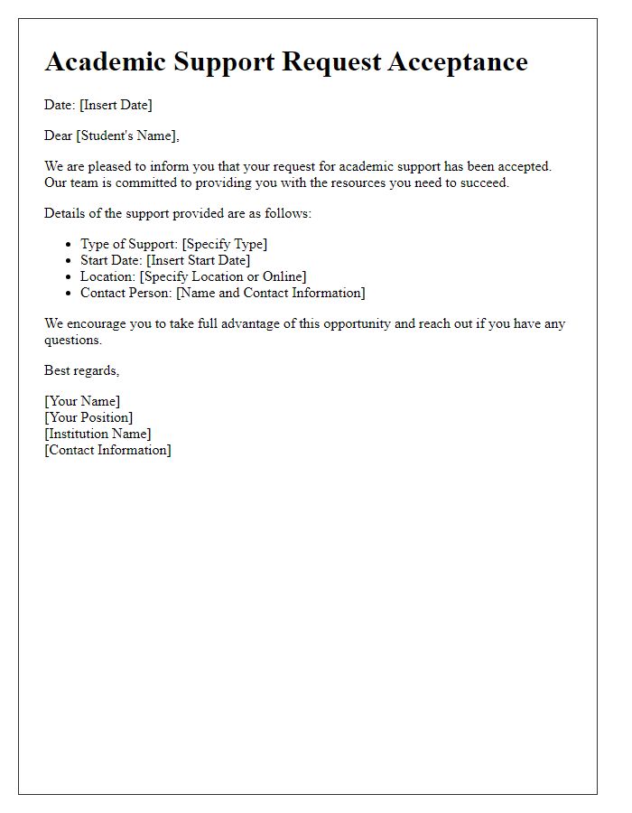 Letter template of Academic Support Request Acceptance.