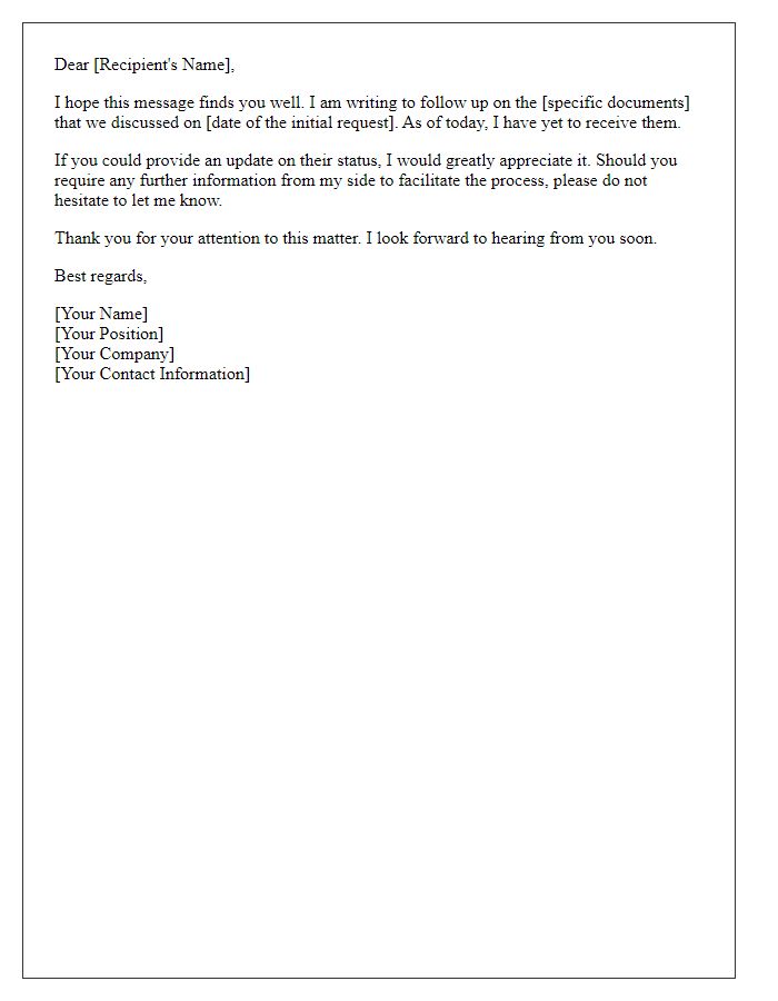 Letter template of follow-up for unreceived documents