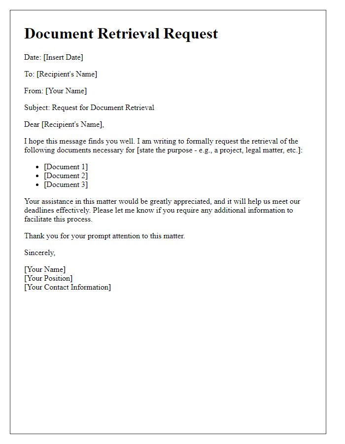 Letter template of prompt for necessary document retrieval