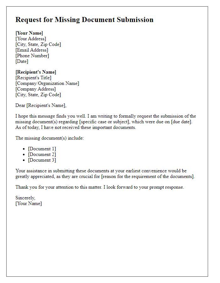 Letter template of request for missing document submission