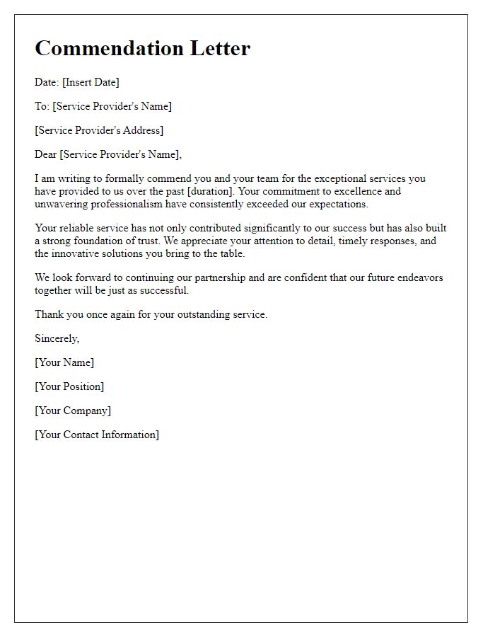 Letter template of commendation for trusted service provider.
