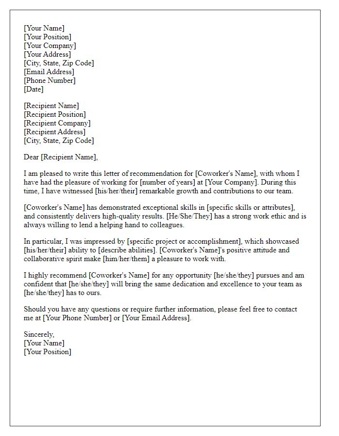 Letter template of a professional reference for a long-term coworker.