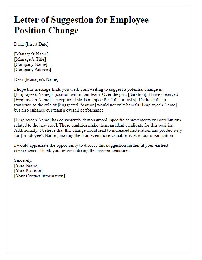 Letter template of suggestion for employee position change.