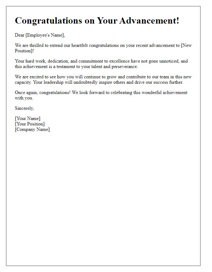 Letter template of congratulations on employee advancement