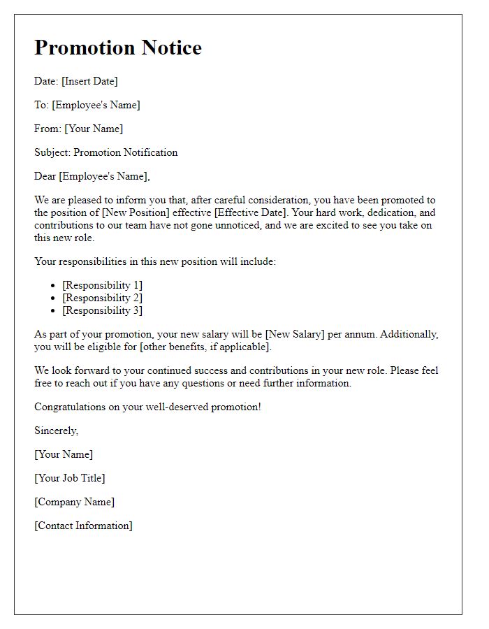 Letter template of formal notice for employee promotion