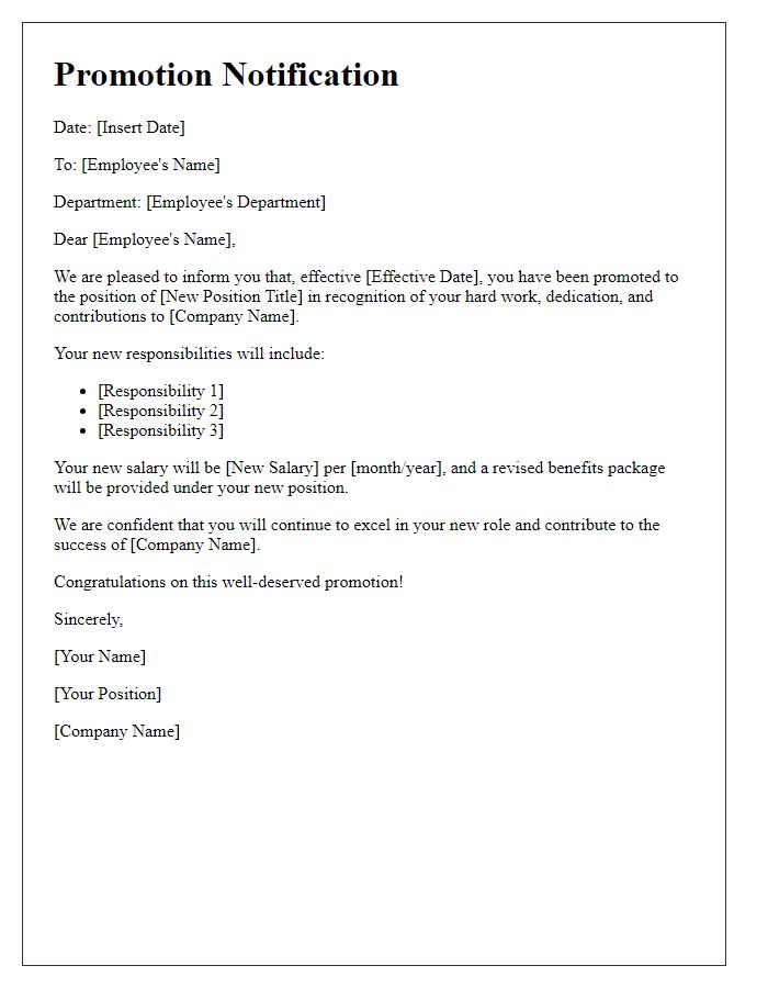 Letter template of official promotion communication