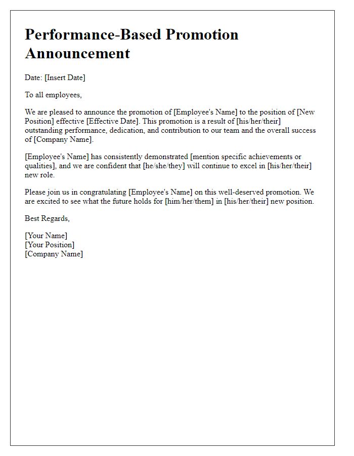 Letter template of performance-based promotion announcement