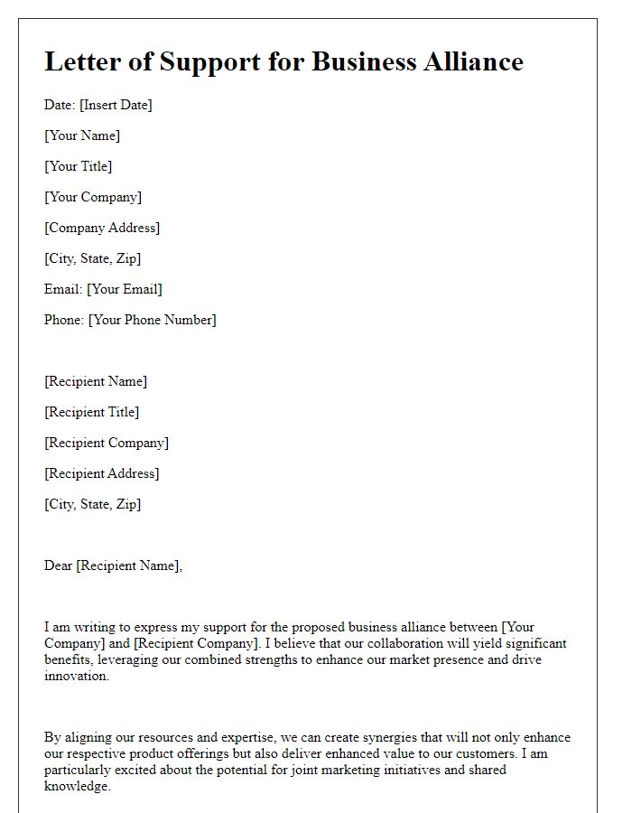 Letter template of business alliance support.