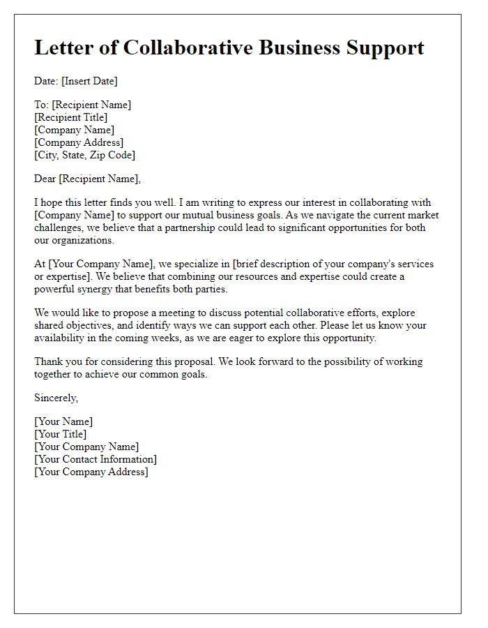 Letter template of collaborative business support.