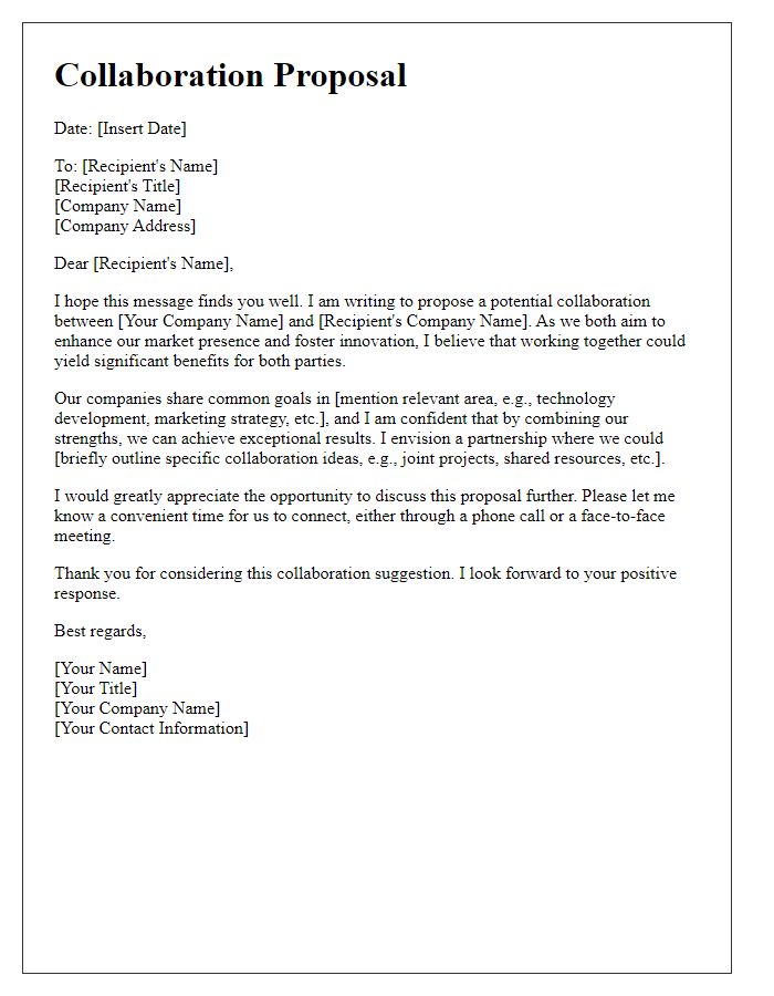 Letter template of enterprise collaboration suggestion.