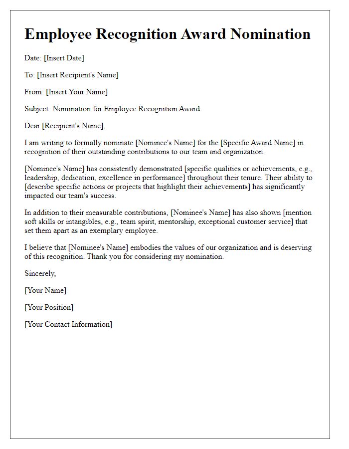 Letter template of employee recognition award nomination.