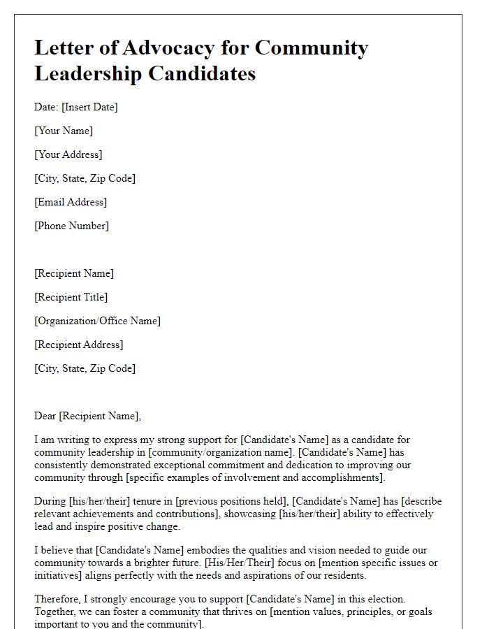 Letter template of advocacy for community leadership candidates.