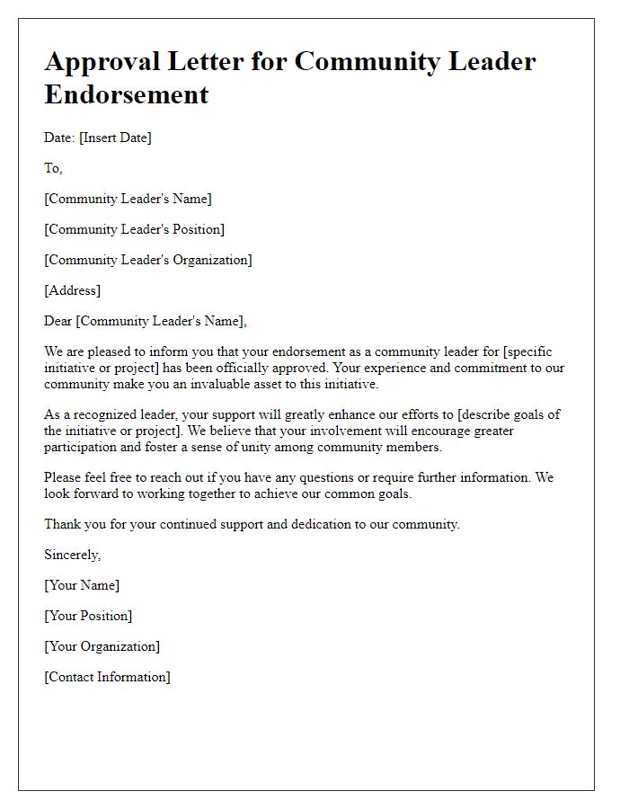 Letter template of approval for community leader endorsement.