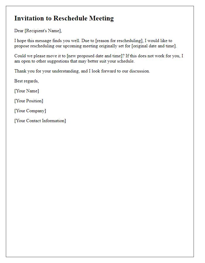 Letter template of invitation to reschedule meeting