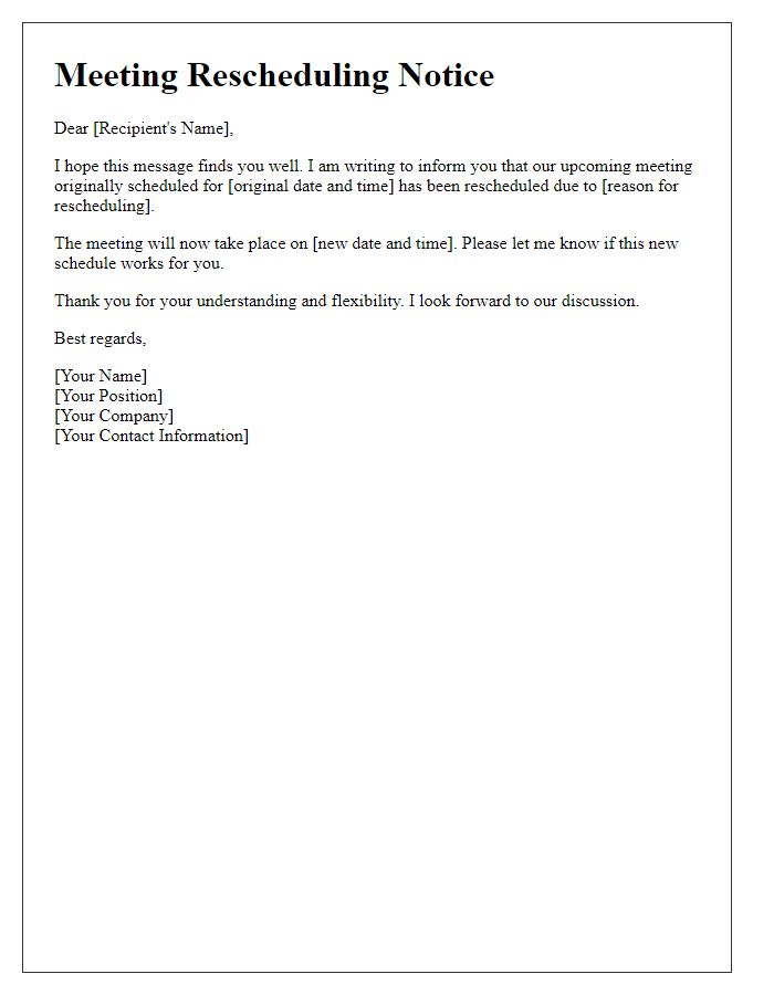 Letter template of meeting rescheduling notice