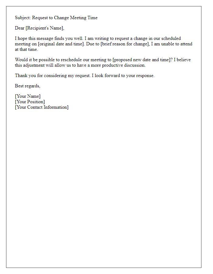 Letter template of meeting time change request