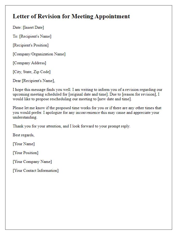 Letter template of revision for meeting appointment