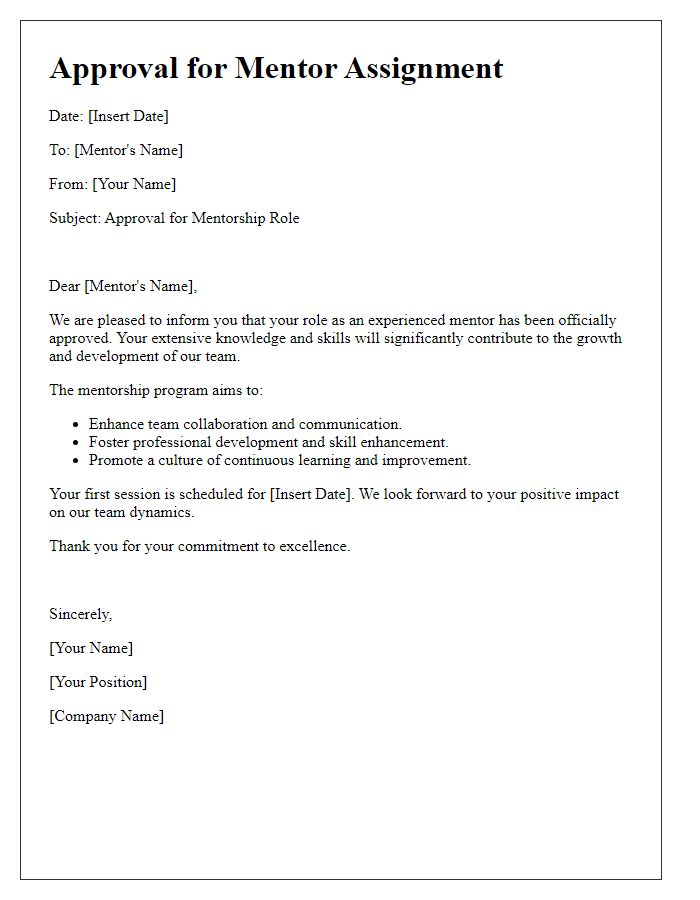 Letter template of approval for an experienced mentor to enhance team growth.