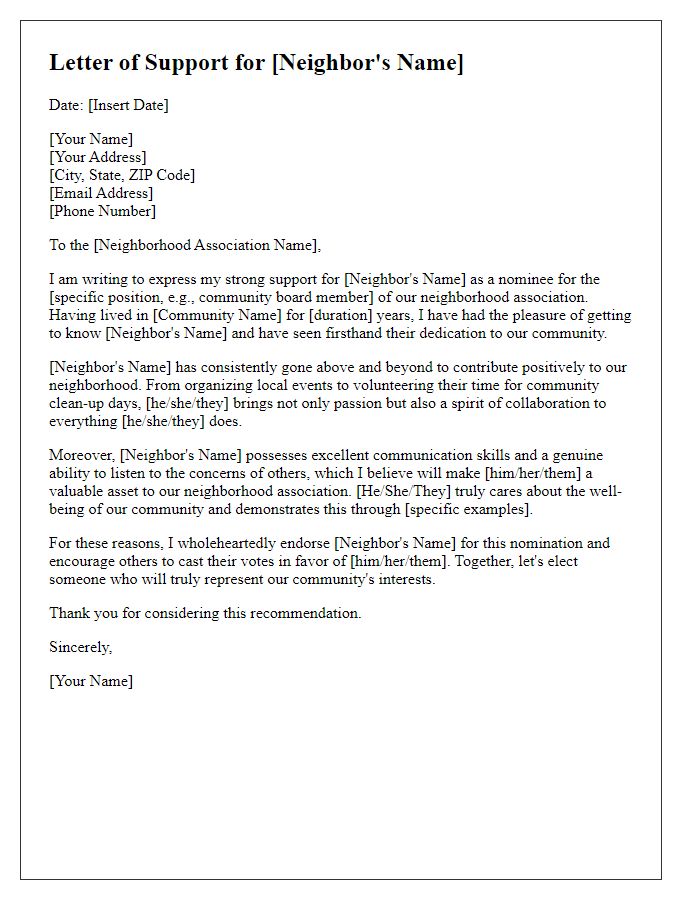 Letter template of support for neighbor nomination in neighborhood association