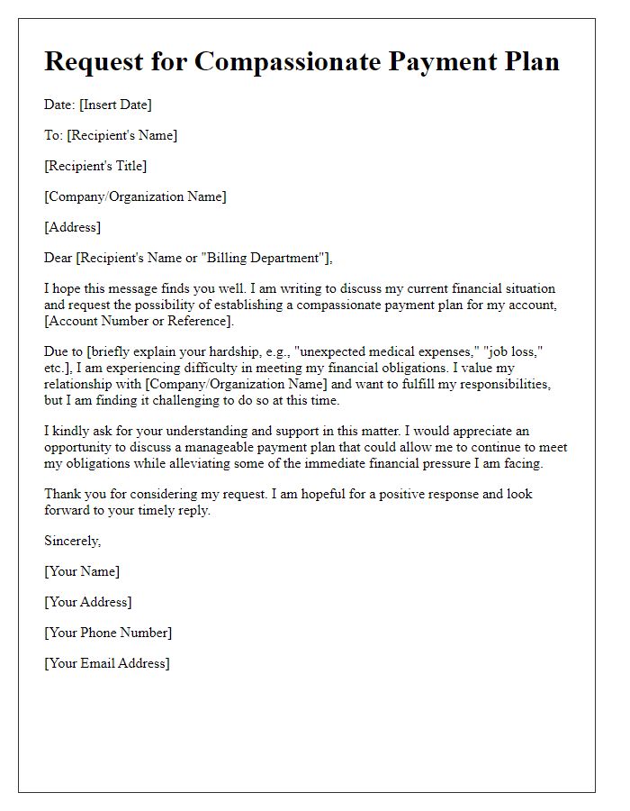 Letter template of compassionate payment plan discussion for hardship cases.