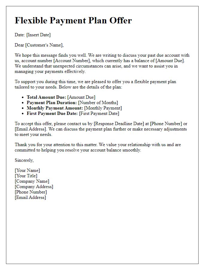 Letter template of flexible payment plan offer for past due accounts.