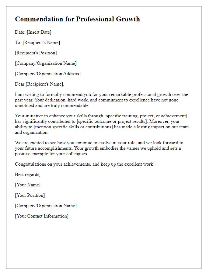 Letter template of commendation for professional growth.