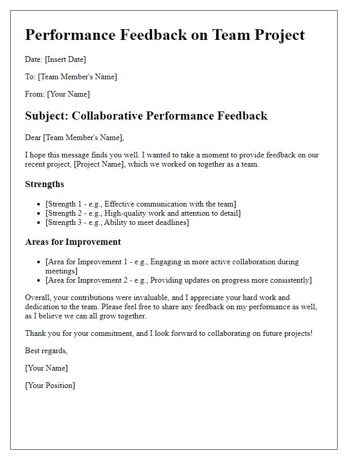 Letter template of collaborative performance feedback for team projects.