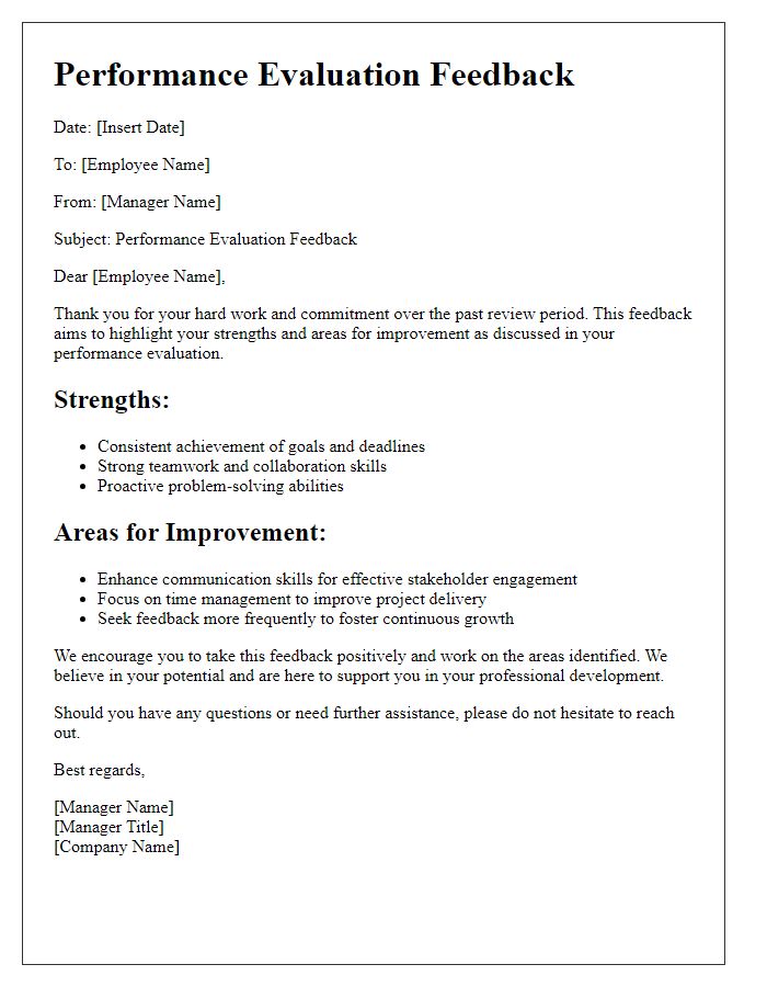 Letter template of performance evaluation feedback for management.