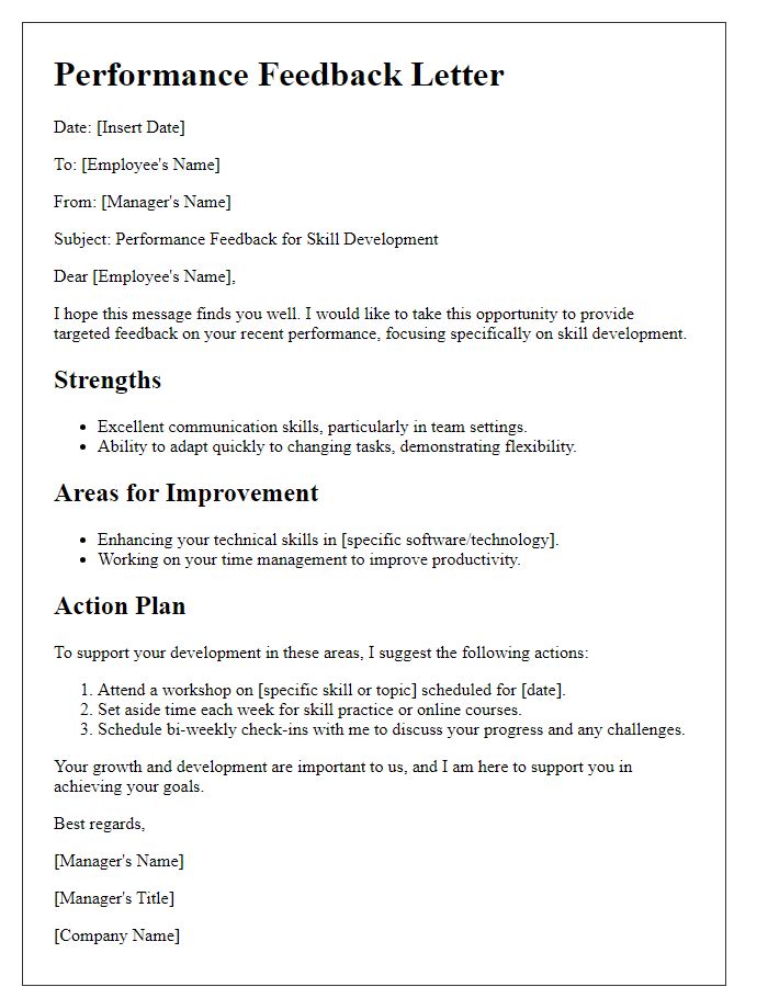 Letter template of targeted performance feedback for skill development.