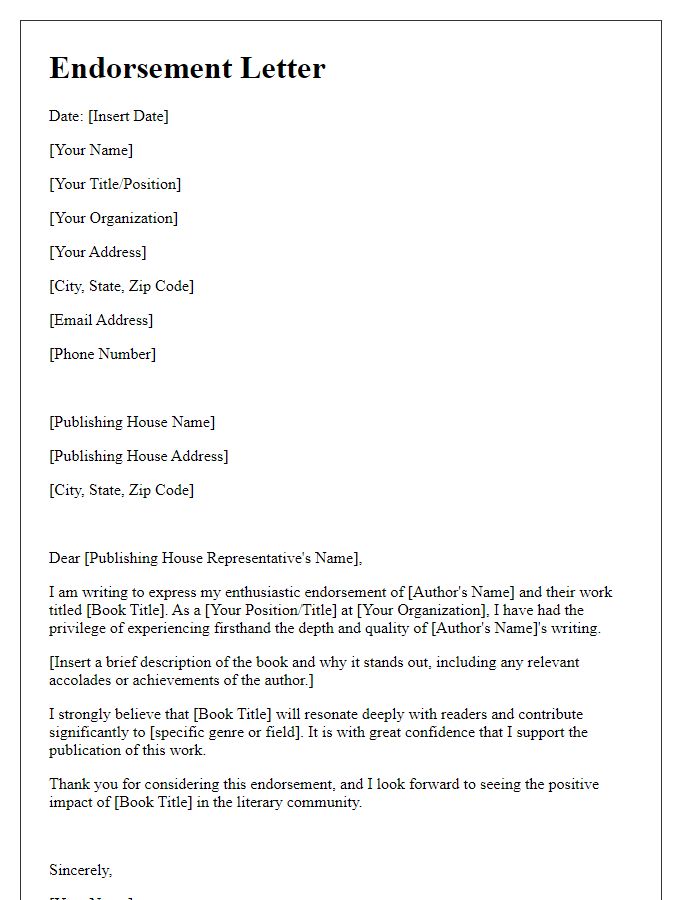 Letter template of endorsement for a publishing house.