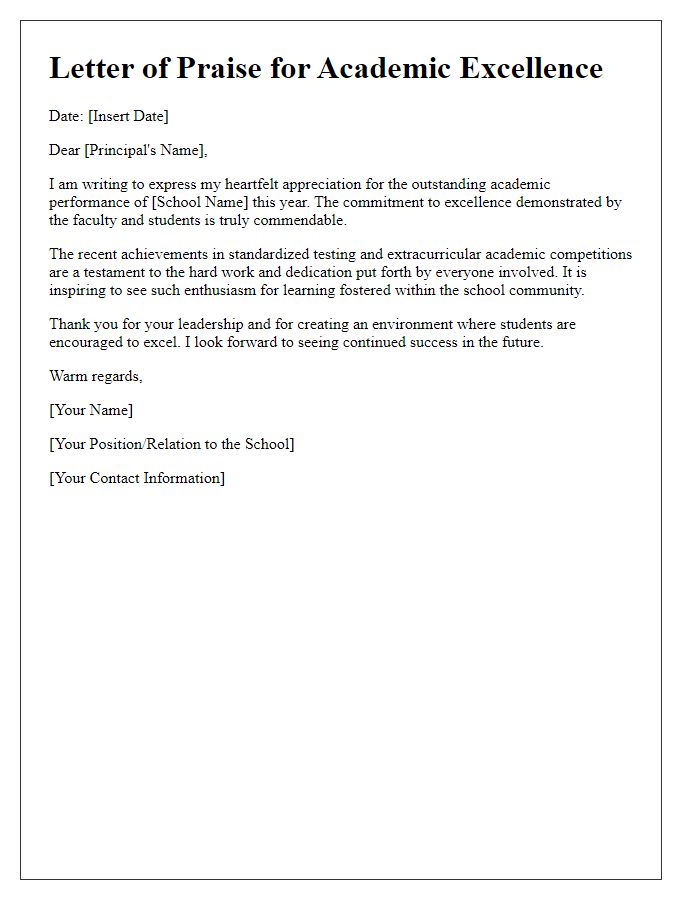 Letter template of praise for a school's academic performance.