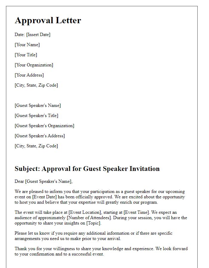 Letter template of approval for a distinguished guest speaker.