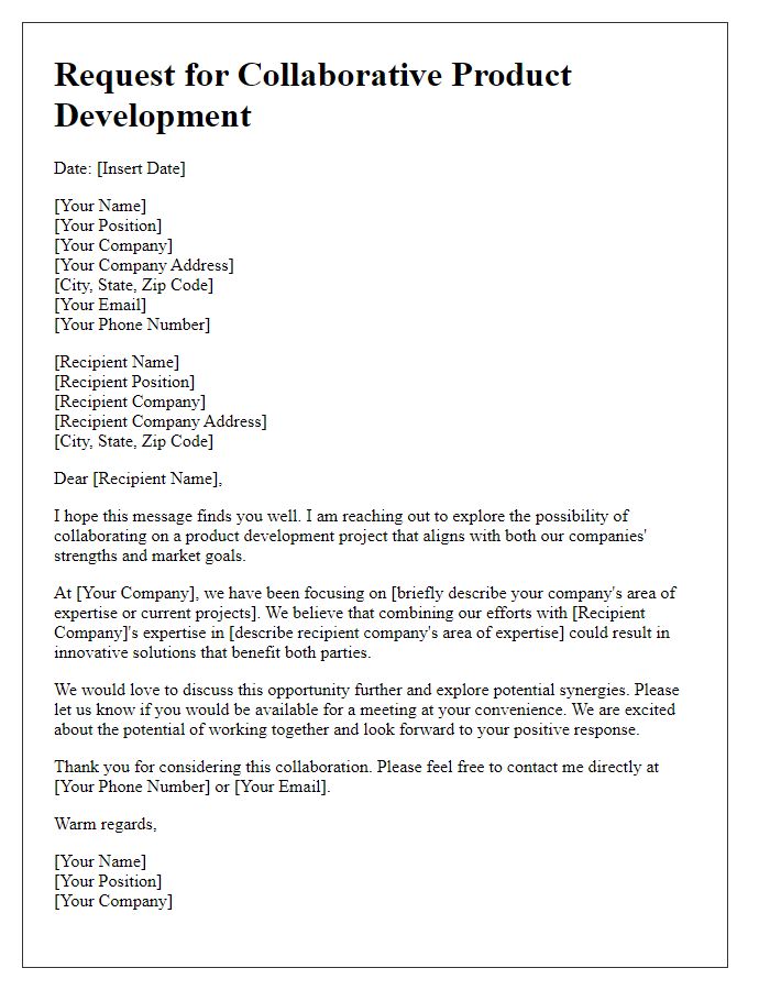 Letter template of collaborative product development request