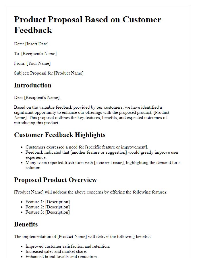 Letter template of customer feedback-driven product proposal