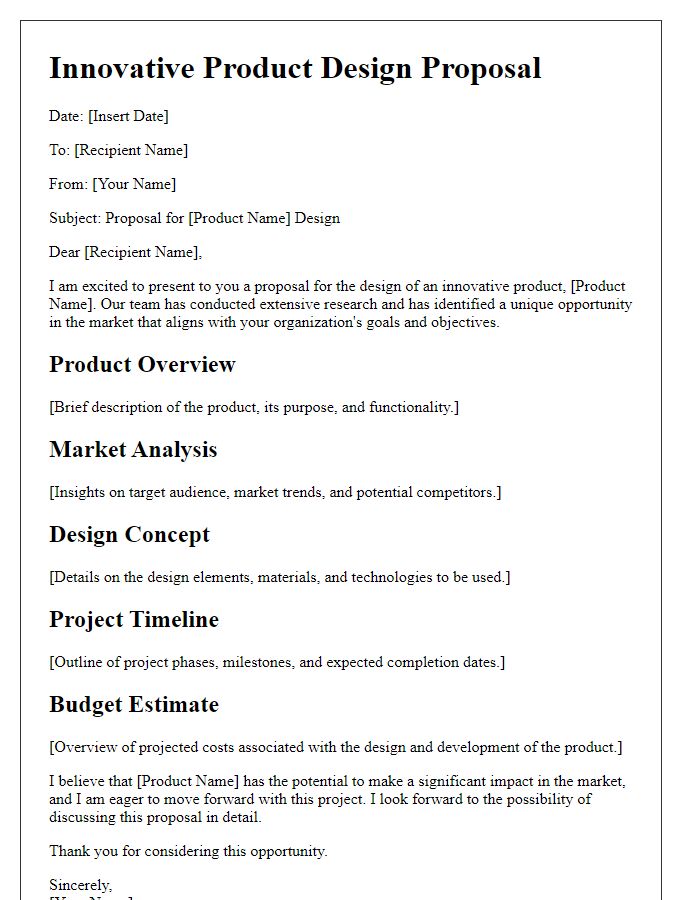 Letter template of innovative product design proposal