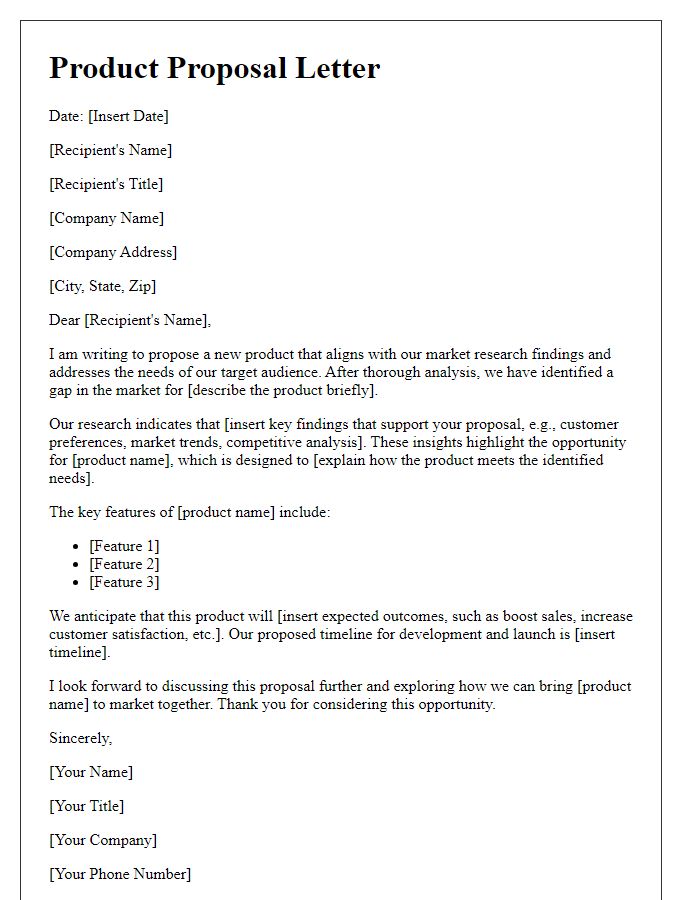 Letter template of market research-driven product proposal