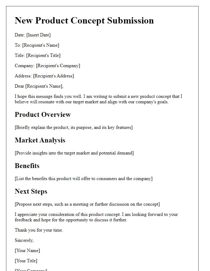 Letter template of new product concept submission