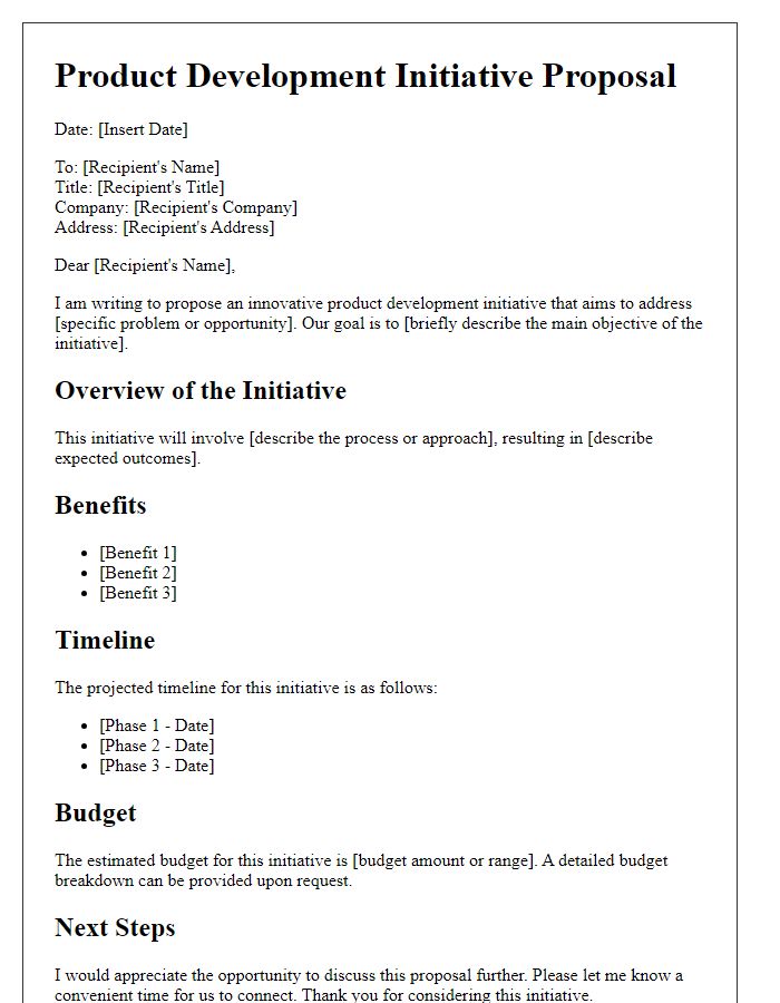 Letter template of product development initiative proposal