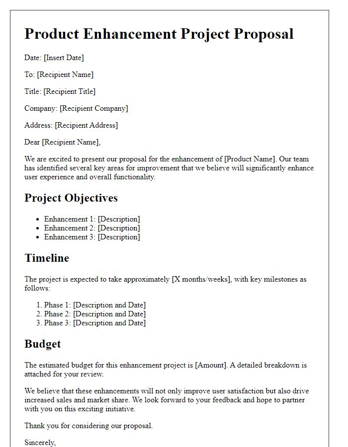 Letter template of product enhancement project