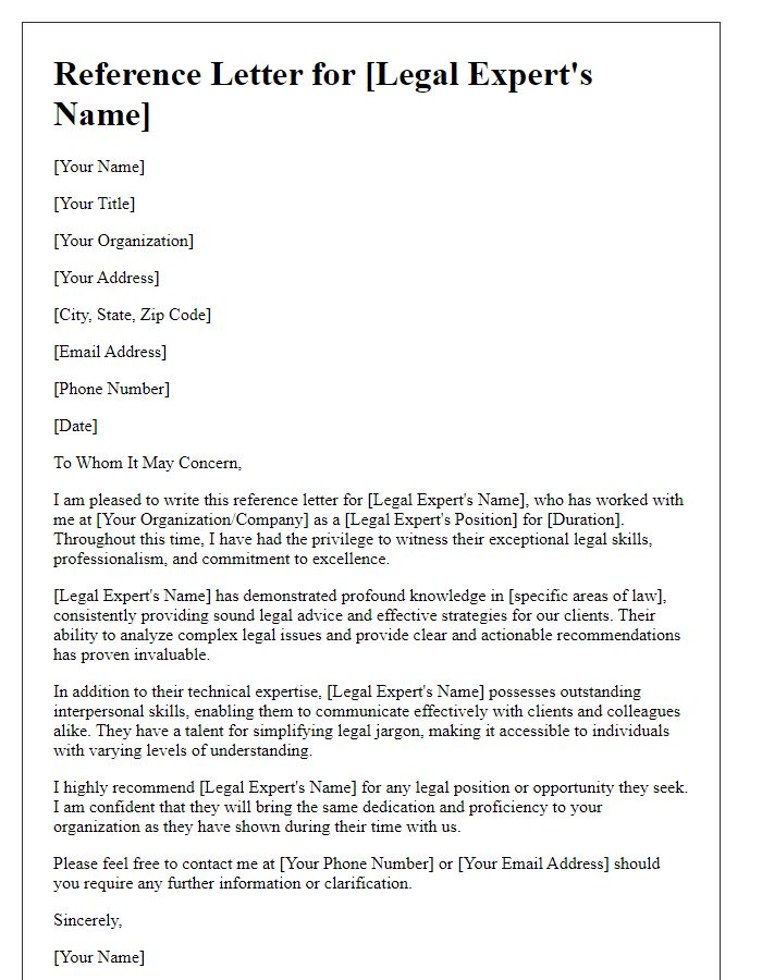 Letter template of reference for a legal expert.