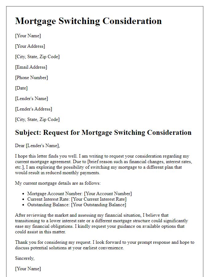 Letter template of mortgage switching consideration for reducing payments