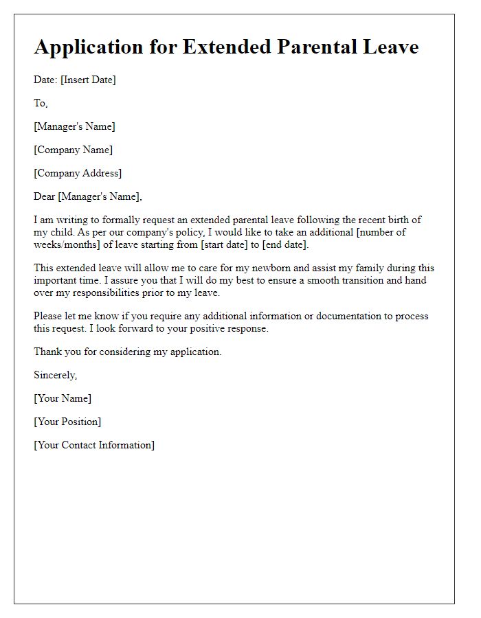 Letter template of extended parental leave application.