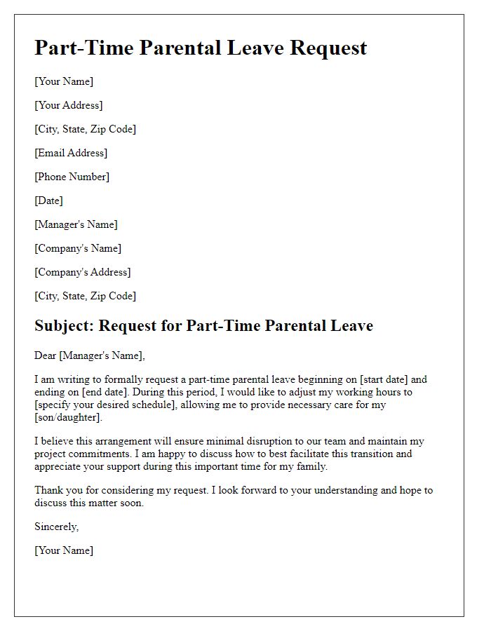 Letter template of part-time parental leave request.