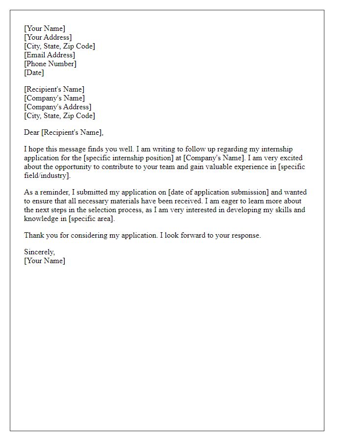 Letter template of internship confirmation follow-up for career development